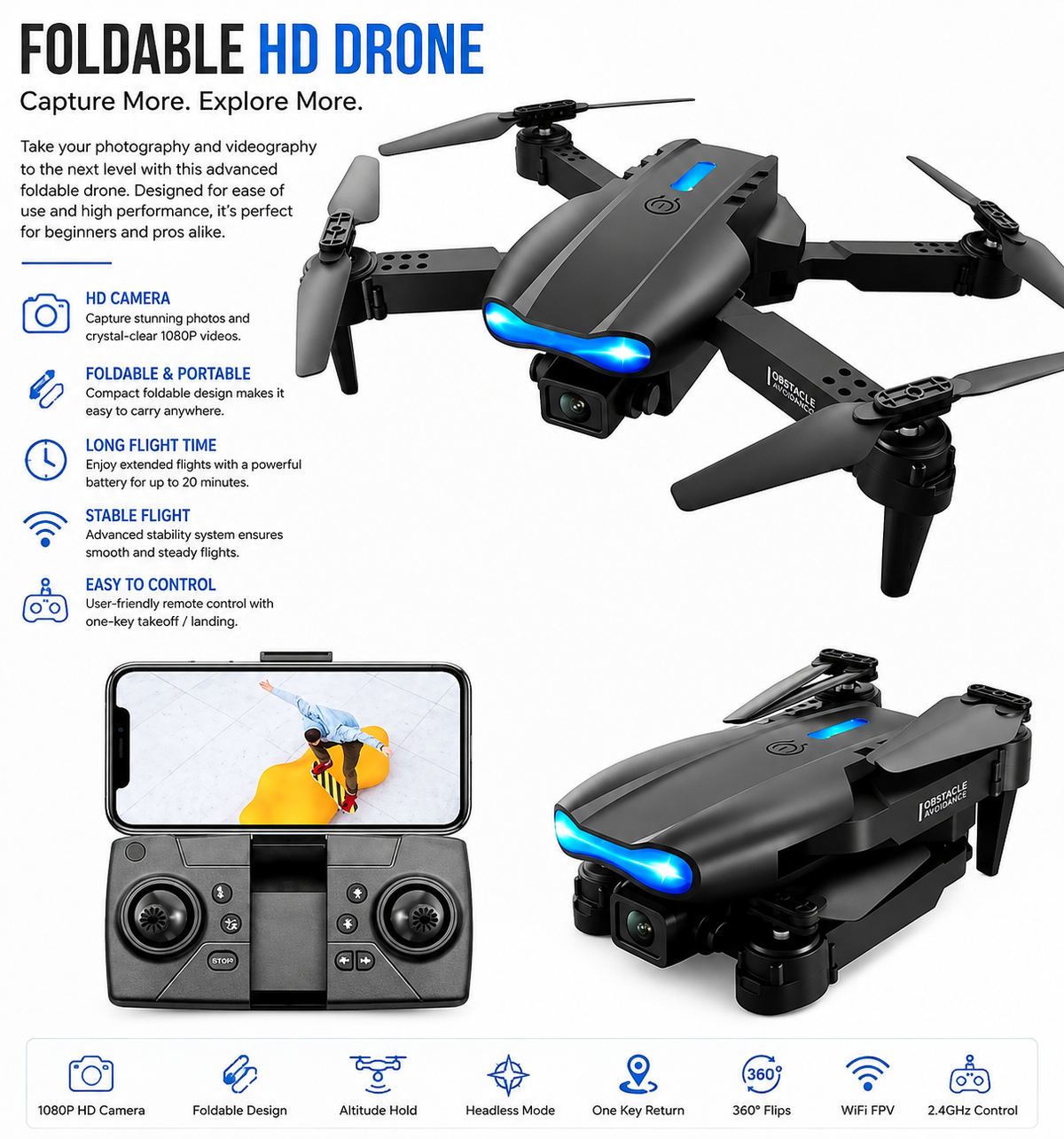 E99 Mini Drone Camera – Foldable RC Quadcopter with HD Camera | كاميرا درون E99 المصغرة القابلة للطي