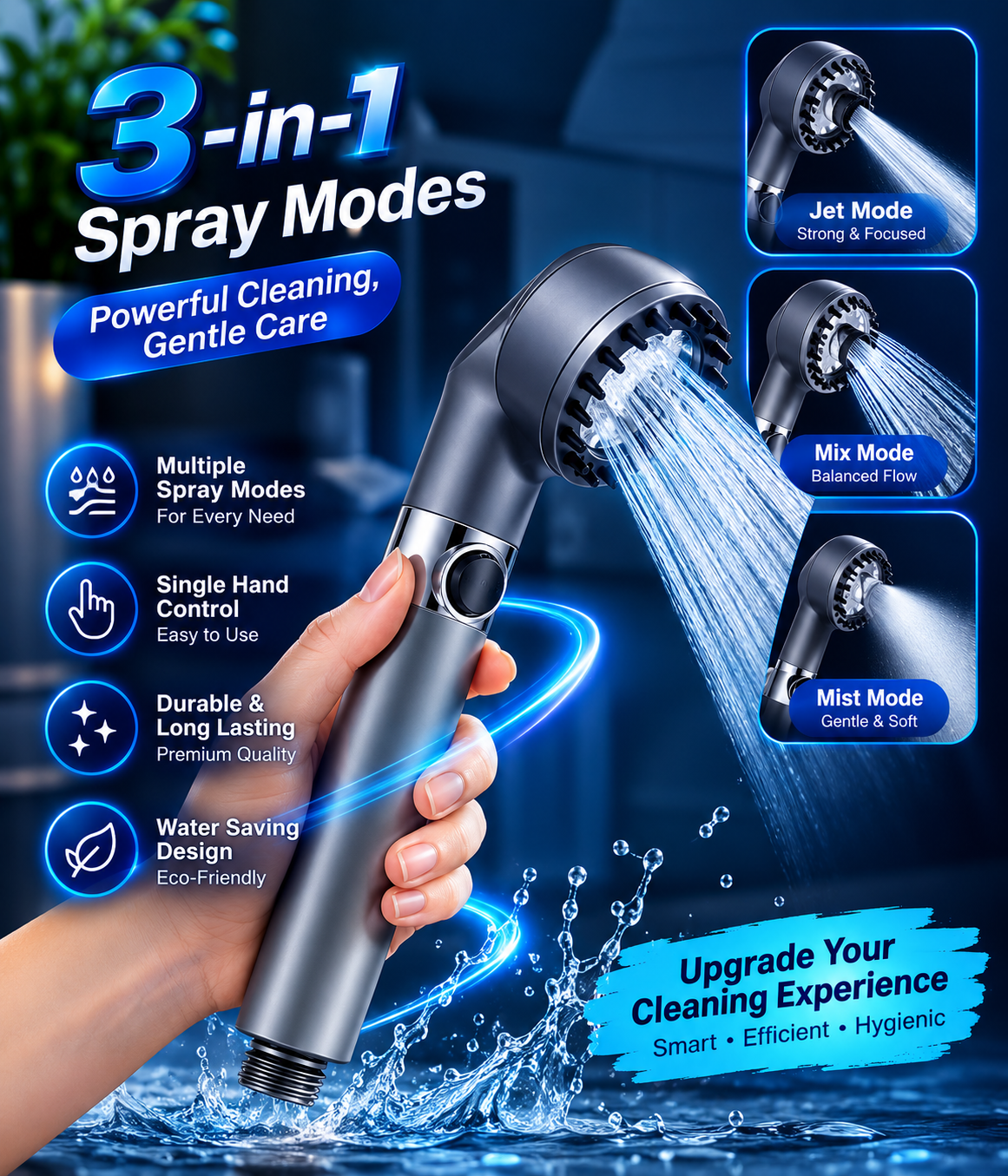 3 Modes Shower Head – High Pressure Adjustable Shower Head | رأس دش بـ 3 أوضاع