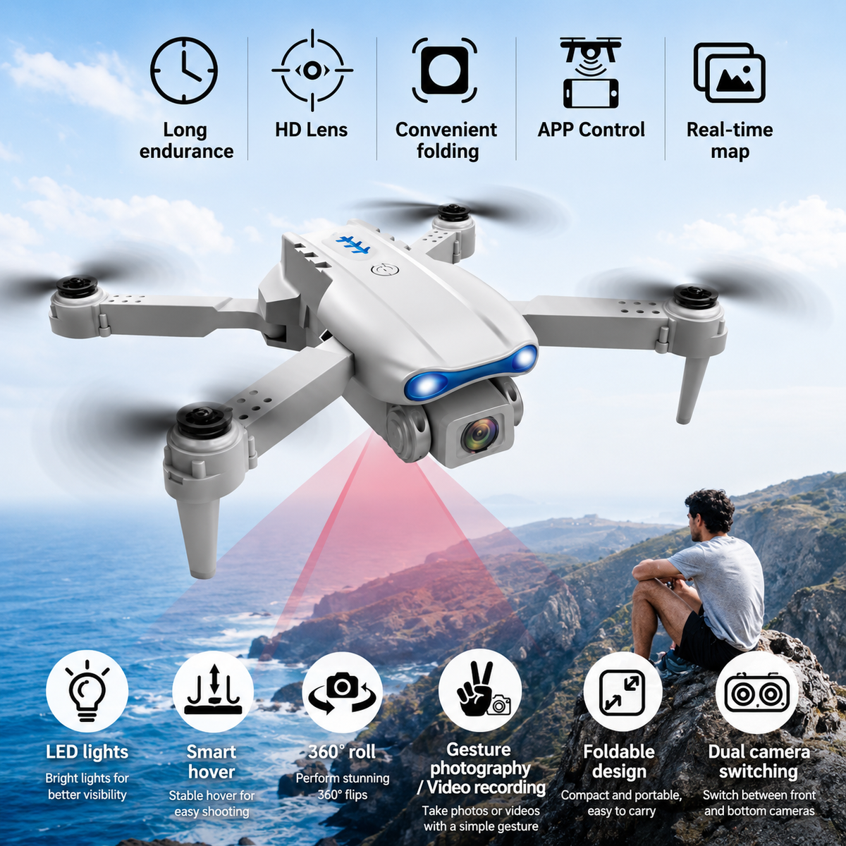 E99 Mini Drone Camera – Foldable RC Quadcopter with HD Camera | كاميرا درون E99 المصغرة القابلة للطي