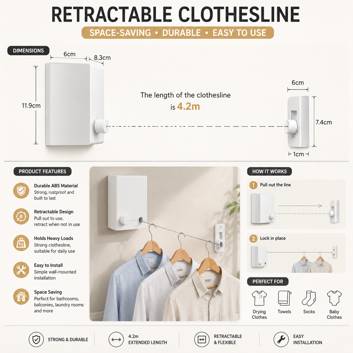 Telescopic Clothesline – Adjustable Retractable Clothes Drying Rope | حبل غسيل تلسكوبي قابل للتمديد