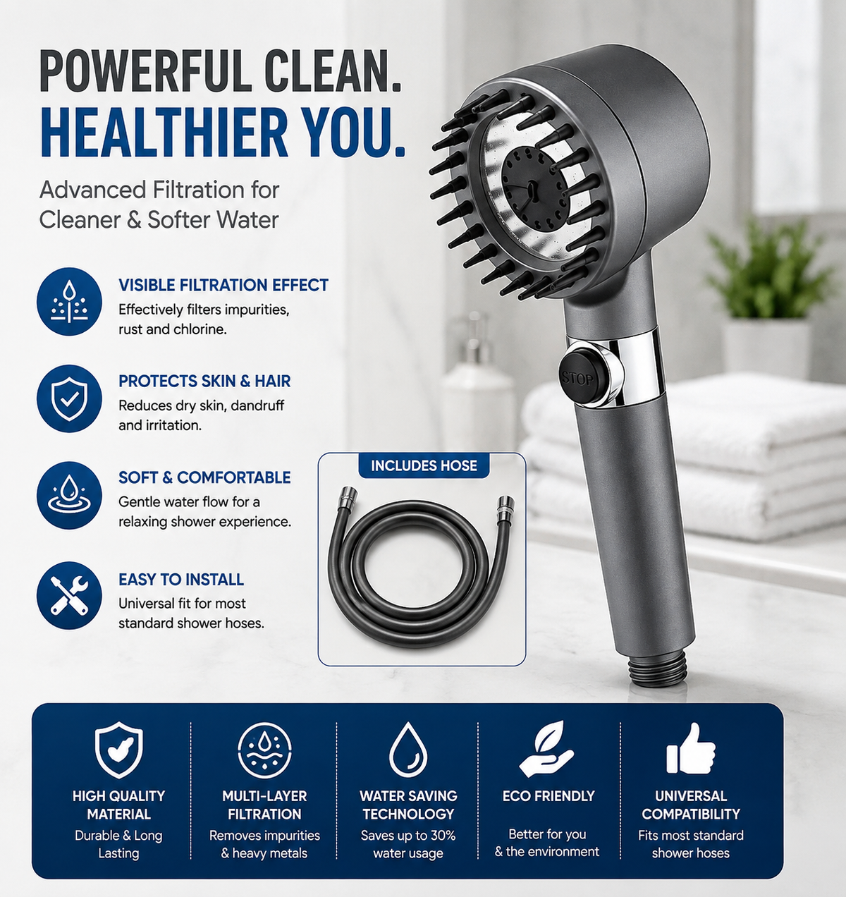 3 Modes Shower Head – High Pressure Adjustable Shower Head | رأس دش بـ 3 أوضاع