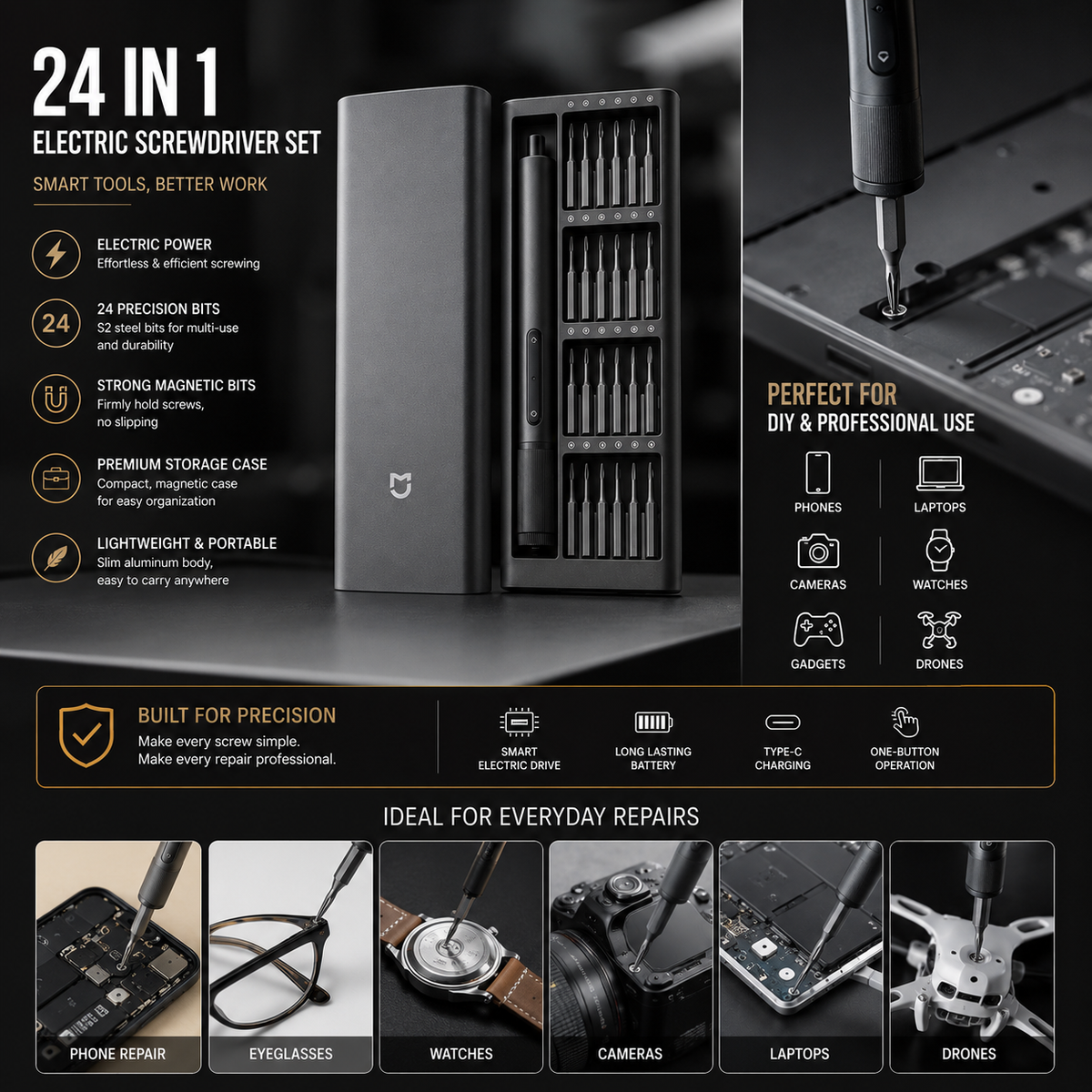 24 in 1 Electric Screwdriver Set | طقم مفك كهربائي 24 في 1