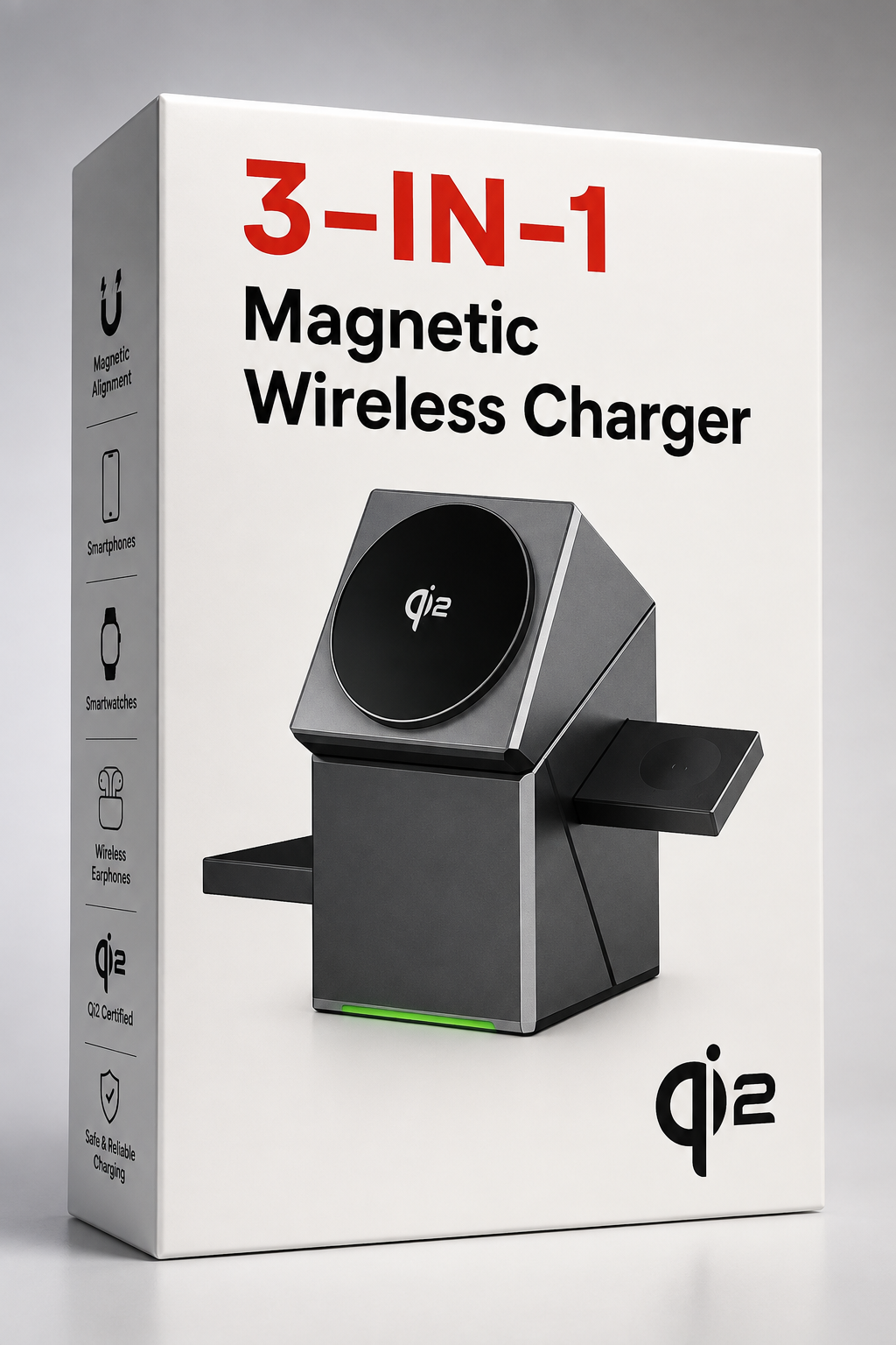3-in-1 Magnetic Wireless Charger – Fast Charging Stand for Phone, Watch & Earbuds