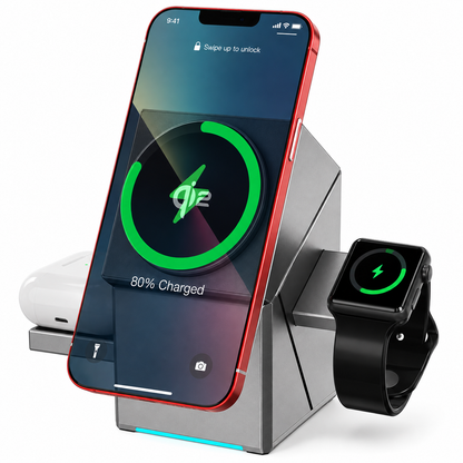 3-in-1 Magnetic Wireless Charger – Fast Charging Stand for Phone, Watch & Earbuds
