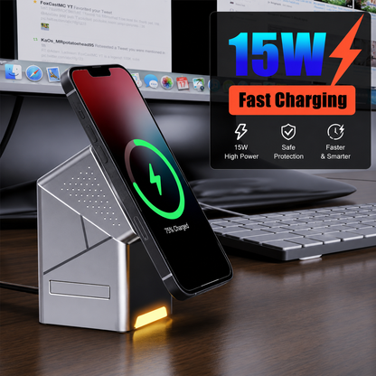 3-in-1 Magnetic Wireless Charger – Fast Charging Stand for Phone, Watch & Earbuds